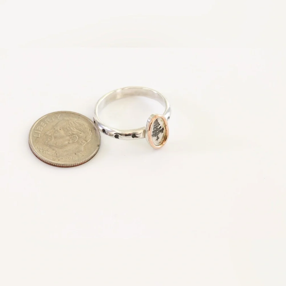Sterling Silver Tree Ring with 14K Gold Accent – Size 6.25
